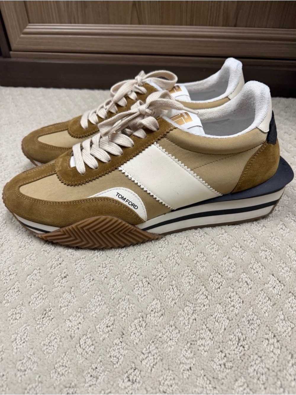 Tom Ford Men's Tan & White Runner Sneakers - Picture 10 of 12